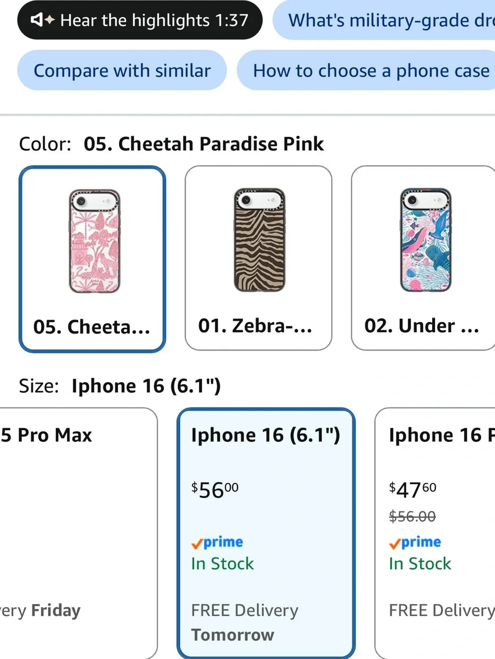 Casetify Black Phone Case with Pink Jungle Illustration
